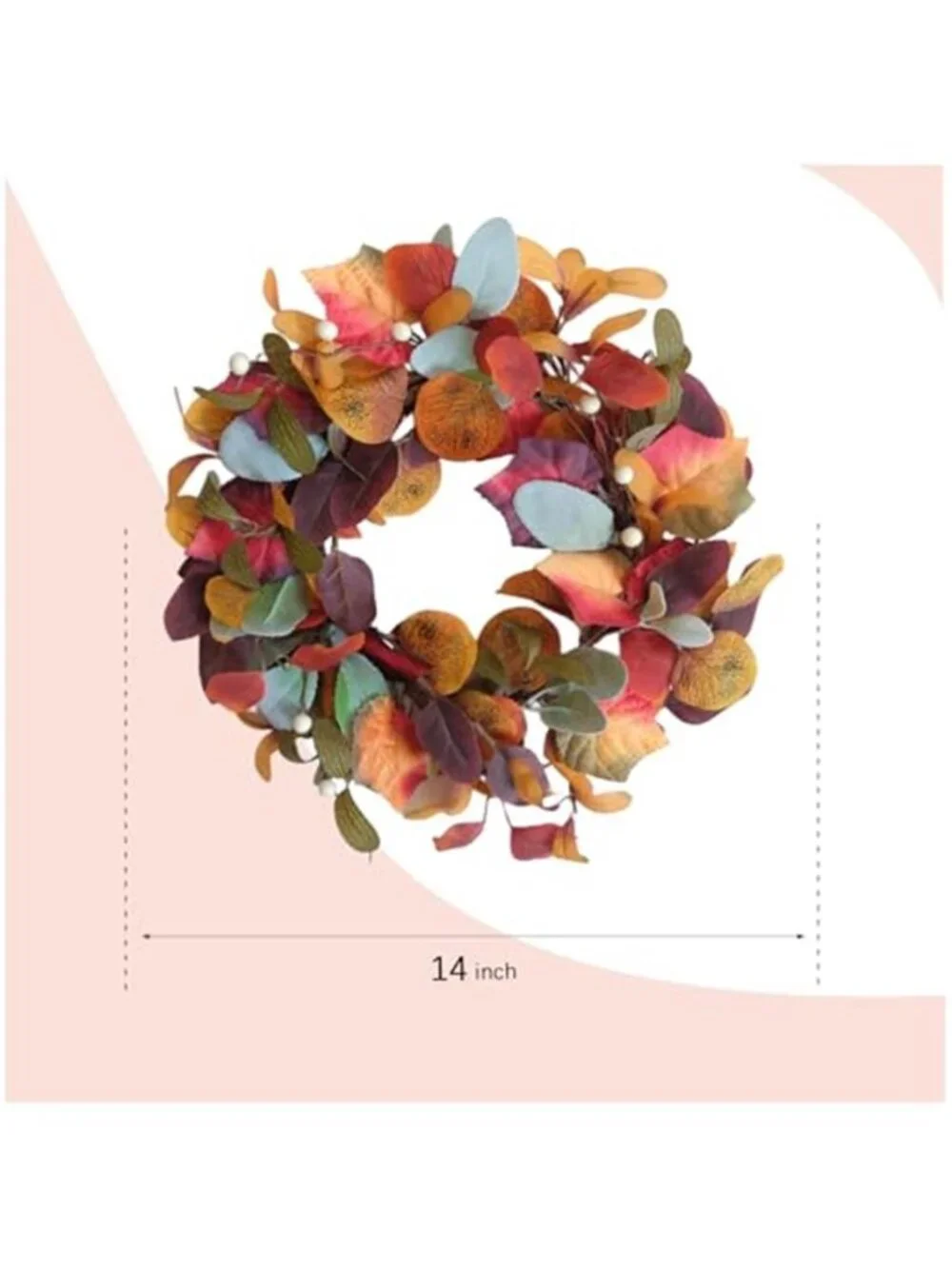 14 Inch Fall Orange Eucalyptus Small Wreath with White Berries for Front Door